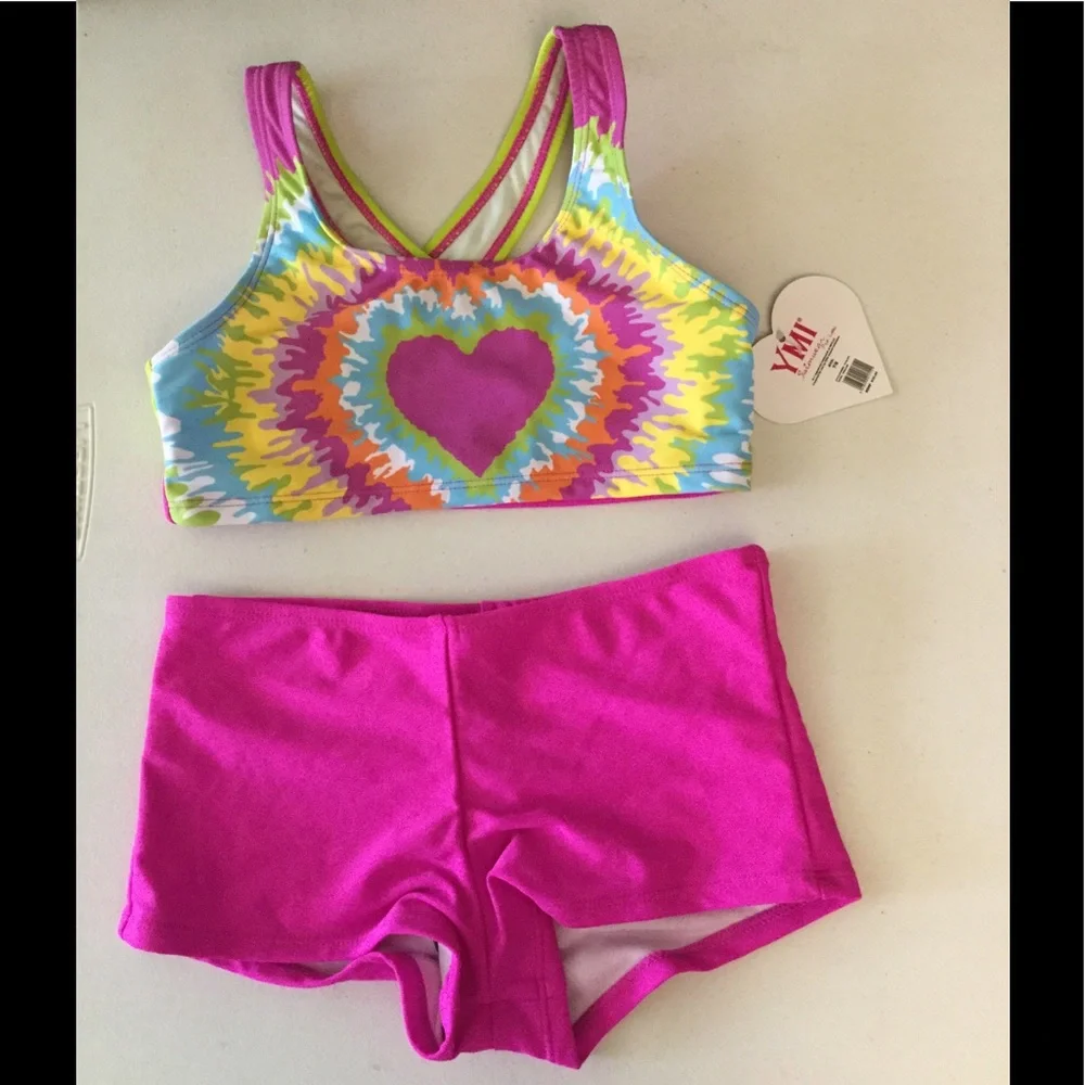 NWT YMI Girls sz 7/8‎ tie dye heart 2pc short swim